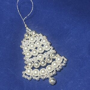 Silver and White Beaded Bell Ornament